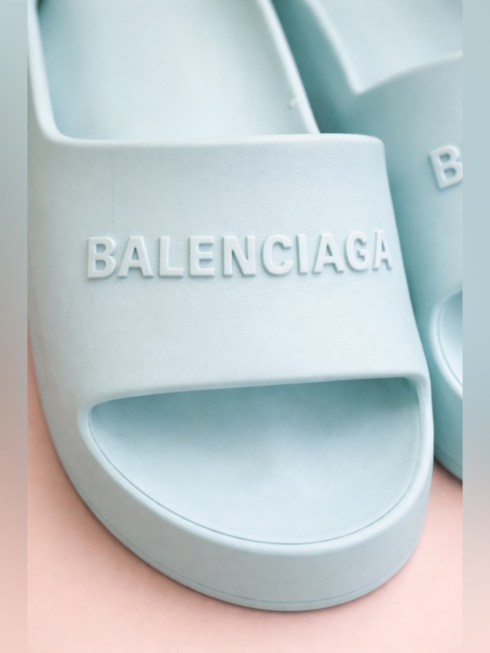 Authentic BALENCIAGA Pool Rubber Womens Chunky Slide Logo Sandals 40 Green Aqua - Picture 4 of 12